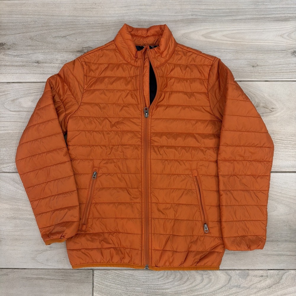 Brooks Brothers Thermore Puffer Jacket Women Medium M Orange Full Zip Red Fleece